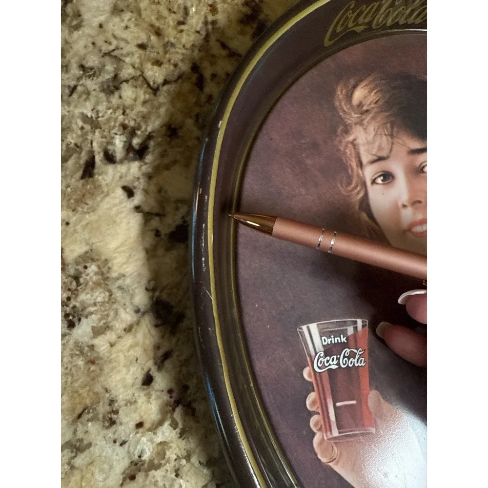 VTG '73 Coca Cola Oval Serving Tray Girl Holding‎ Drink Advertising Collectible